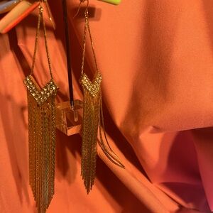 Gold fringe chandelier earrings